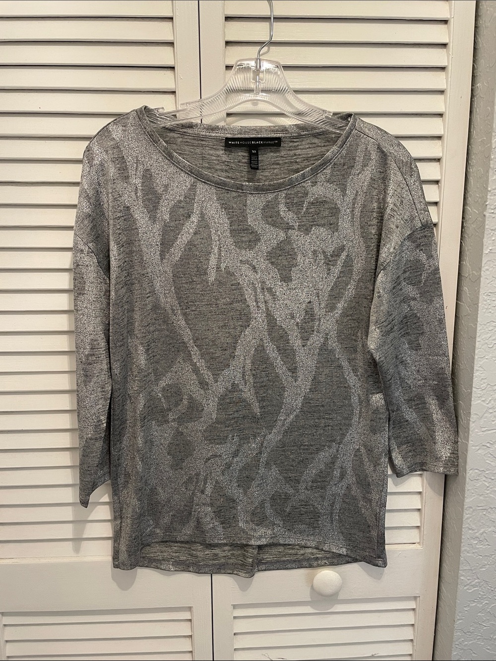 White House Black Market Metallic Gray Knit Top - XS